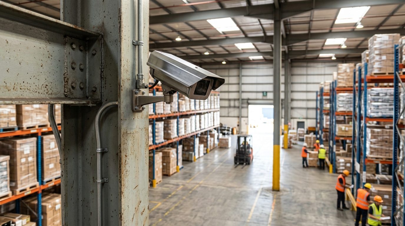 Safety camera on a warehouse column