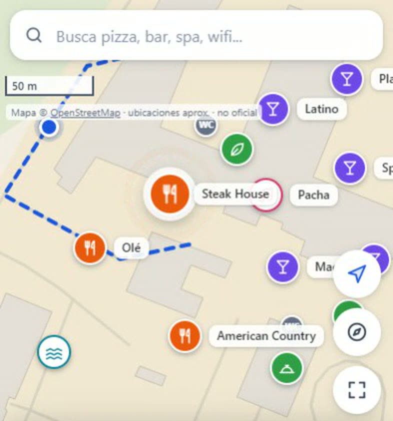 Pocket map of a Punta Cana resort with restaurants and bars marked